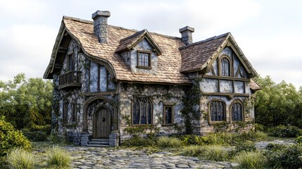 Fototapeta premium 3D rendered illustration of a fantasy medieval house showcasing unique architectural design and features in an isolated setting