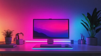 Modern Workstation with Neon Lights