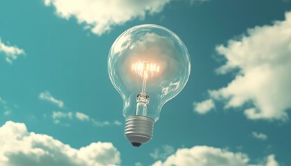 3D Render of a light bulb floating in the sky