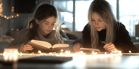 reading a book, education, parenting. 