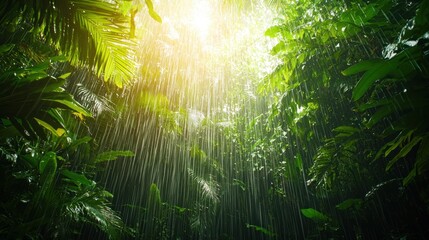Refreshing Tropical Rain Shower in Lush Jungle Paradise