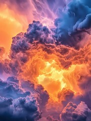 Fototapeta premium Dramatic sunset clouds illuminated with vibrant orange and purple hues