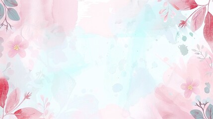 Charming Light Pink and Blue Watercolor Floral Background with Delicate Pastel Tones and Minimalistic Design