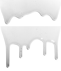 Flowing transparent liquid on empty background. Cosmetics, shampoo, serum, snail slime.