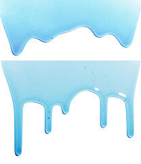 Flowing blue liquid on empty background. Cosmetics, shampoo, serum, snail slime.