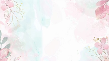 Charming Light Pink and Blue Watercolor Floral Background with Delicate Pastel Tones and Minimalistic Design