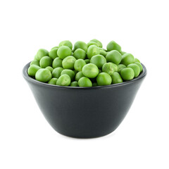 Fresh green peas in bowl isolated on white