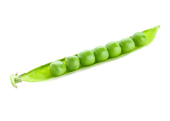 One green fresh pea pod isolated on white