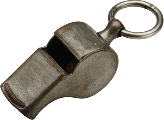 Metal whistle isolated on white, Chrome polished referees whistle image, Metal whistle
