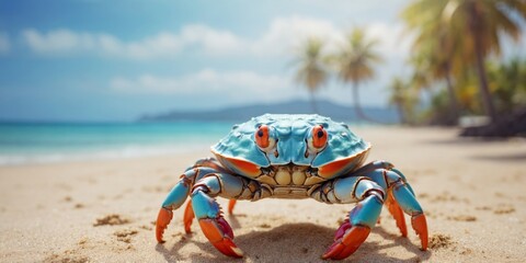 Cute crab on the paradise beach Travel concept.
