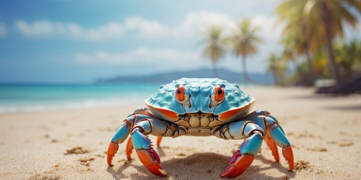 Cute crab on the paradise beach Travel concept.