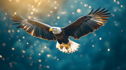 Obraz premium Bald Eagle in Flight with Bokeh Background. generative ai illustration.