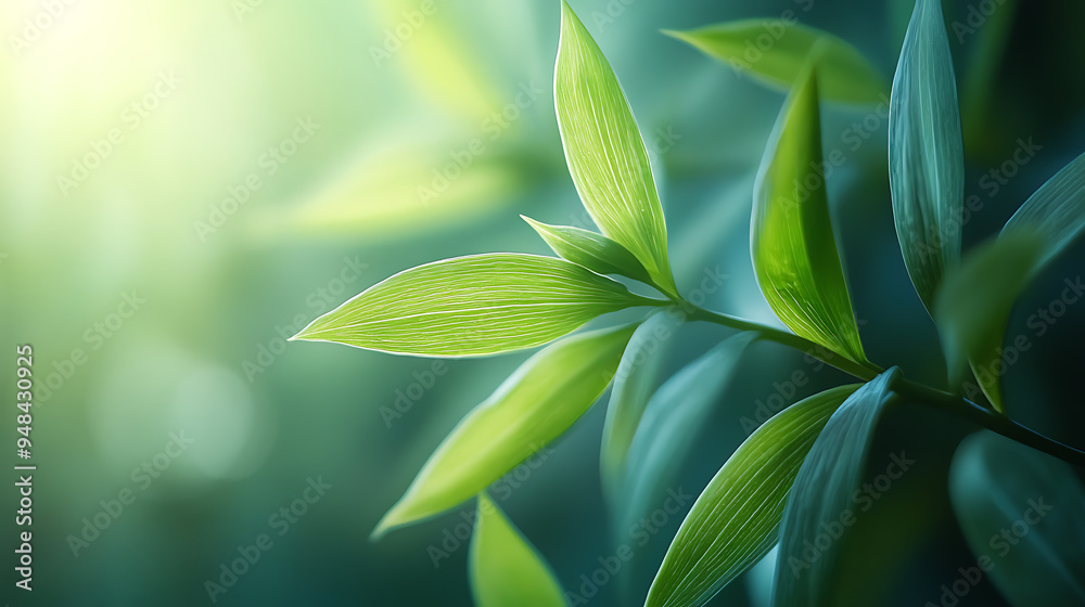 Wall mural Abstract green plant, wallpaper, the lush greenery of beautiful plants is pleasing to the eye.