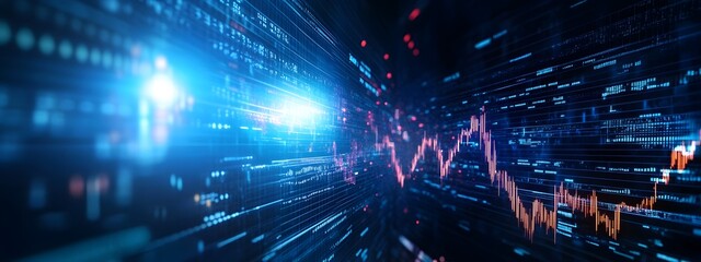 Futuristic finance digital dashboard with streaming data market charts economic trends and innovative data visualization