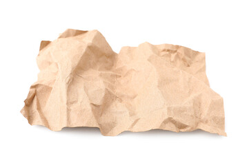 Crumpled kraft paper sheet isolated on white