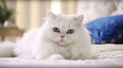 Obraz premium White Persian Cat Relaxing on a Bed
