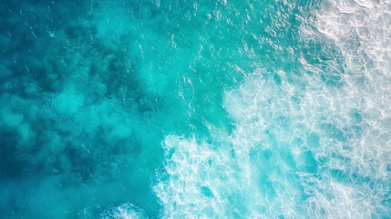 Aerial view of beautiful tropical turquoise ocean sea waters with shallow waves. Vibrant bright sunny day in summer wallpaper.