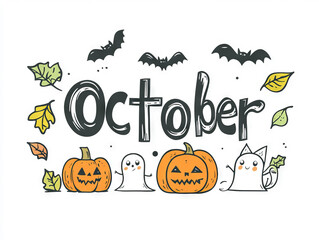October illustrated with colorful seasonal icons