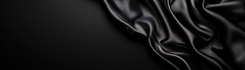 Obraz premium Elegant black satin fabric with smooth and luxurious texture, beautifully draped on a dark background.