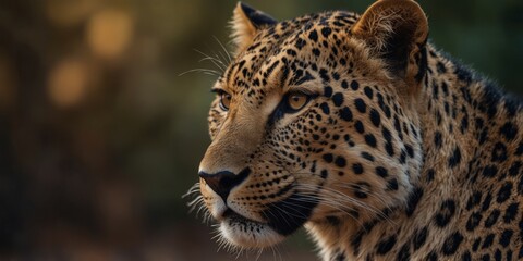 Fototapeta premium A close-up of a leopard's face with a blurred background.