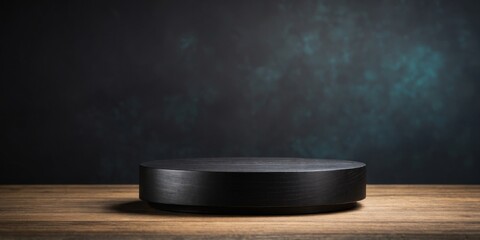 Empty black wooden cylinder shape of product display Podium.