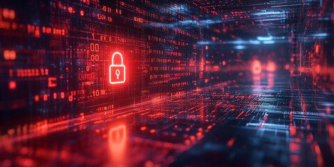 Glowing screen showcasing cybersecurity concepts with advanced visual effects and data security.