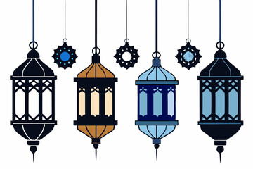 Vintage hanging light vector, Arabic lamp, lanterns silhouette illustration