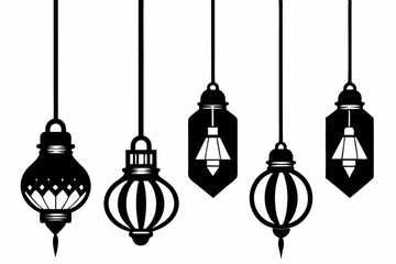 Vintage hanging light vector, Arabic lamp, lanterns silhouette illustration