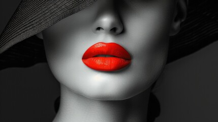 Obraz premium portrait of a black and white model with red lips in color