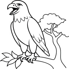 A laughing hawk perched on a tree brings vibrant energy and whimsy to any design
