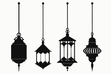 Vintage hanging light vector, Arabic lamp, lanterns silhouette illustration