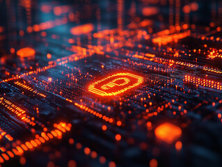 Digital screen focusing on internet security with tech-driven visuals and security features.