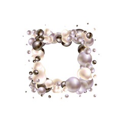 Colored beads. Pearls. Abstract background. Decorations. Pink balls. Photo frame. Eps 10
