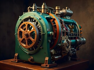 Obraz premium Colorful Vintage Mechanical Engine, Retro Machinery Decor