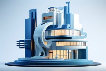  Blue and White Tones with Symmetrical Front View in Cartoon Style C4D