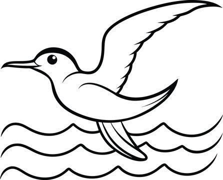 recommend clip art: Joyful tern skimming the water in a sleek line art design
                    