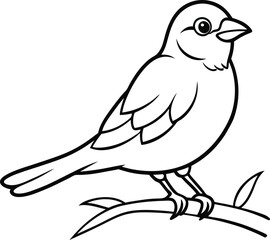 Cheerful sparrow line drawing perched on a branch
