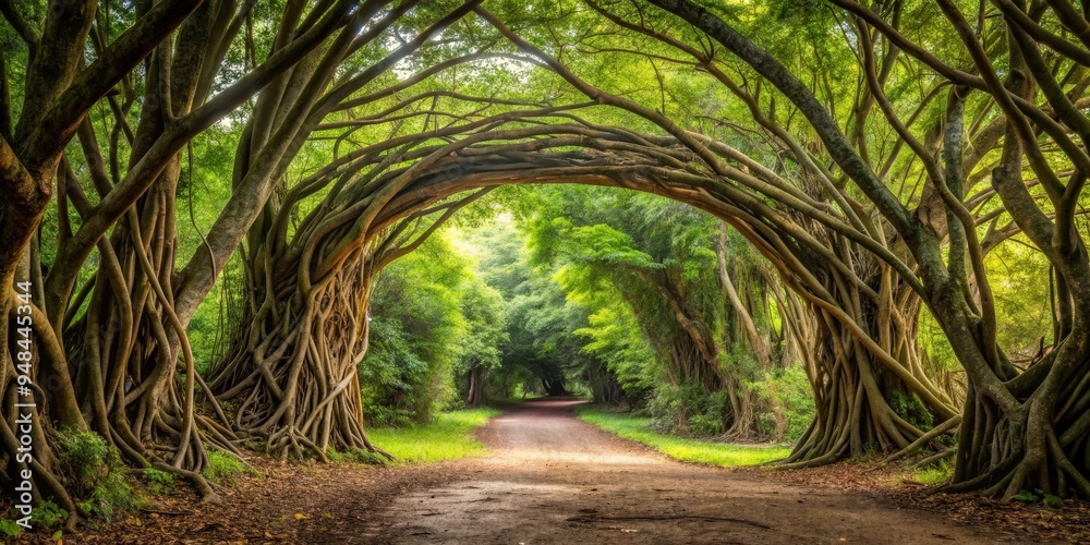 Poster A natural archway formed by intertwining branches in a lush forest setting