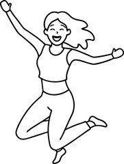 Fototapeta premium Dynamic line drawing of a happy woman jumping conveying exuberance and carefree spirit