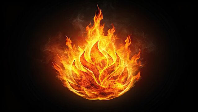Flaming orange wildfire icon symbolizing danger and destruction, set against a dark black background, evoking a sense of urgency and alarm.