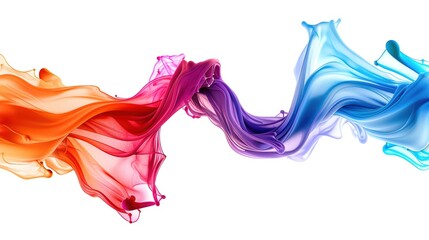Fototapeta premium Colorful fluid-like waves intertwine against a white background, showcasing a dynamic and vibrant display of motion and energy.