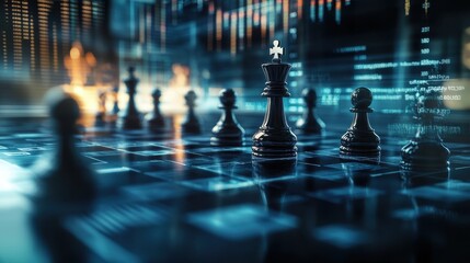 An abstract chessboard scene showcasing dynamic pieces in motion, symbolizing strategy and intelligence in a digital world.