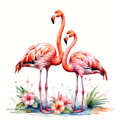 Obraz premium pink flamingo on white background