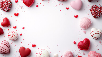 A soft white background decorated with fabric hearts arranged gently around the edges, leaving a clean central space for a personal message. Designed for Valentine&rsquo;s Day and other special moments,