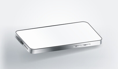 Mock up smartphone with white screen. Phone mockup. Silver cellphone mobile isolated with blank screen background for display your ux design, site, presentation and promo.