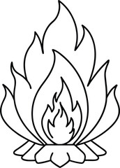 Cozy campfire vector line art showing a warm bonfire with minimalist details
