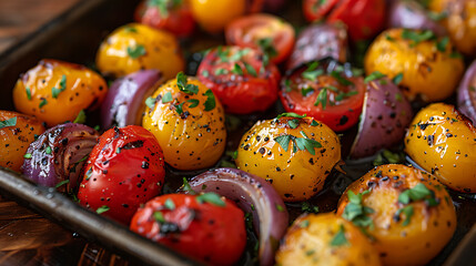 Fototapeta premium juicy roasted vegetables in a balsamic glaze