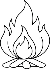 Cozy vector line art of a bonfire with stylized flames and a neat arrangement of logs
