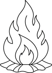 Simple bonfire vector line art featuring flames and logs in clean minimal style
