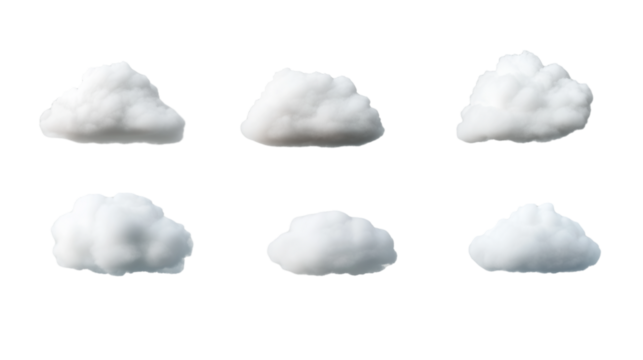 Set of white clouds isolated on transparent background